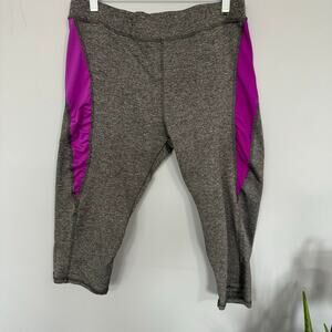 Women's Plus Size 2X Heather Gray & Purple Pull On Capri Leggings Cropped